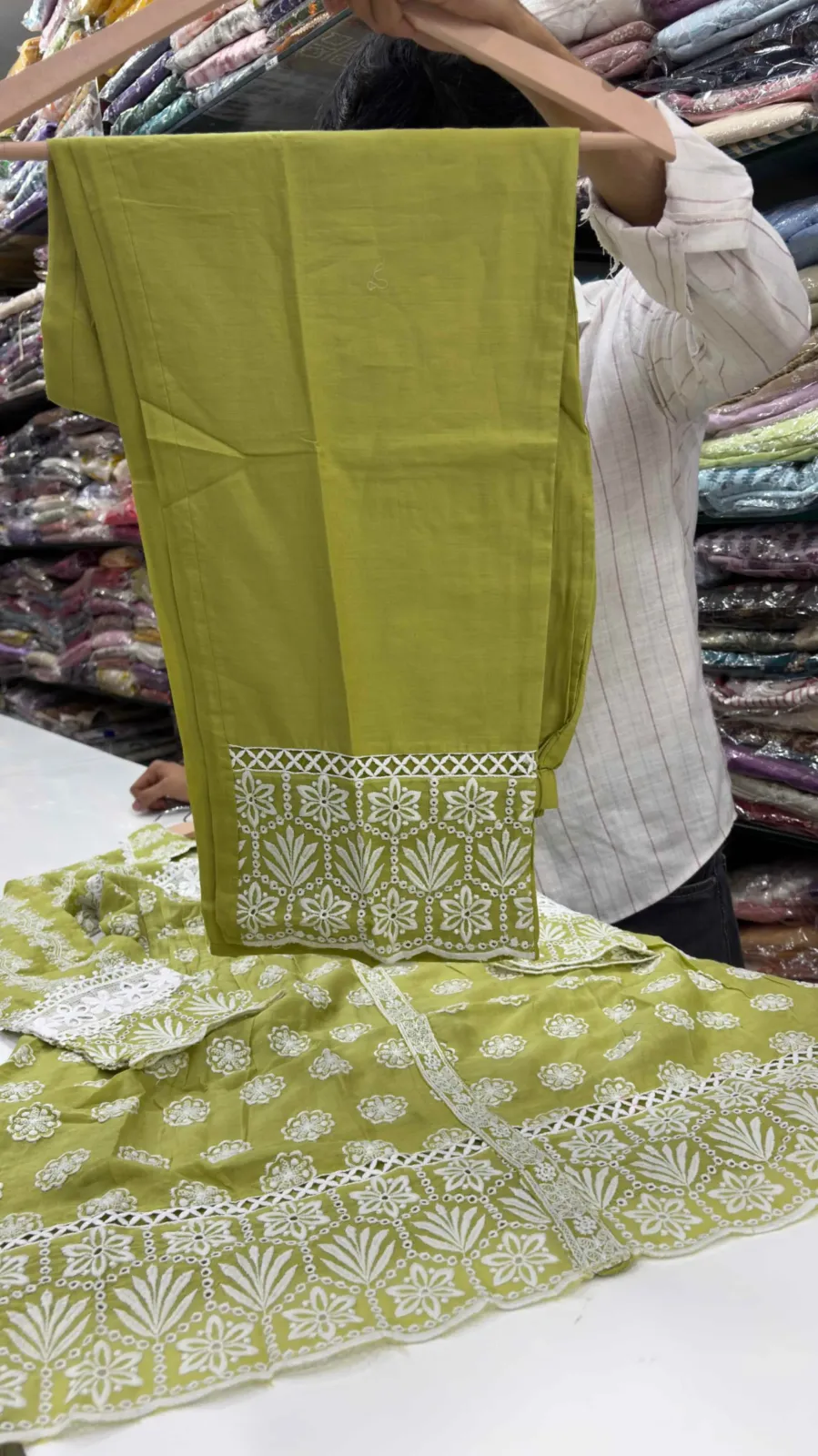 Lime Green Schiffli Embroidered Co-ord Set