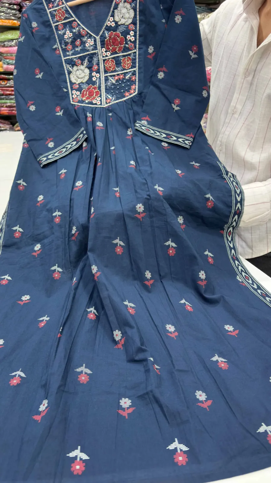 Prussian Blue Floral Embroidered Cut-3 Piece Suit