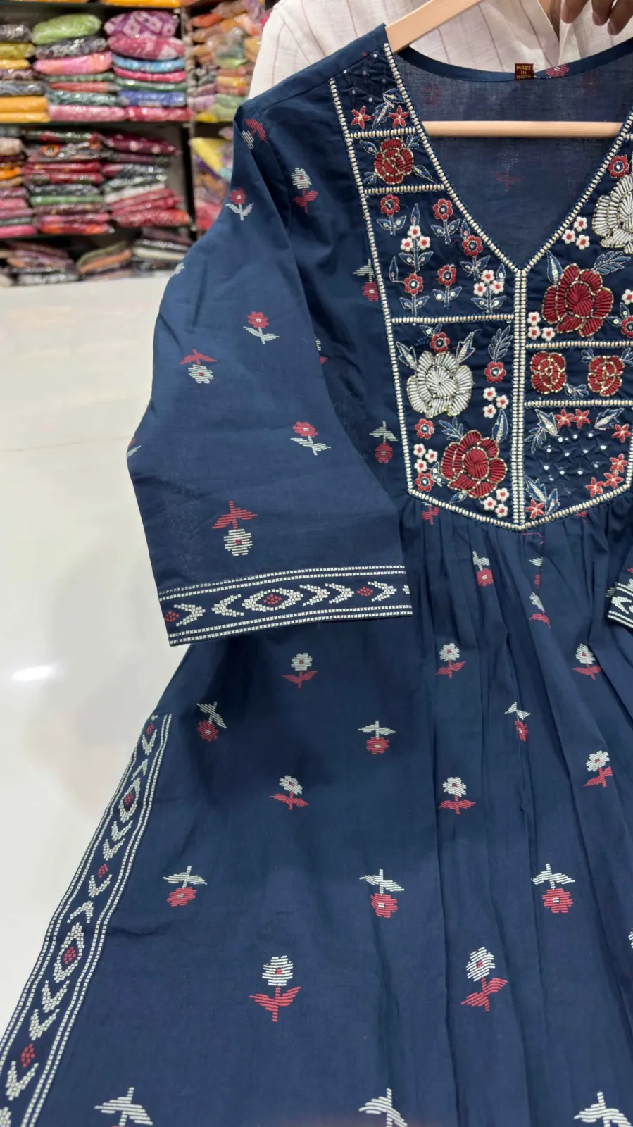Prussian Blue Floral Embroidered Cut-3 Piece Suit