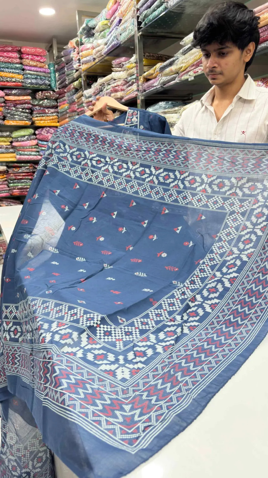 Prussian Blue Floral Embroidered Cut-3 Piece Suit