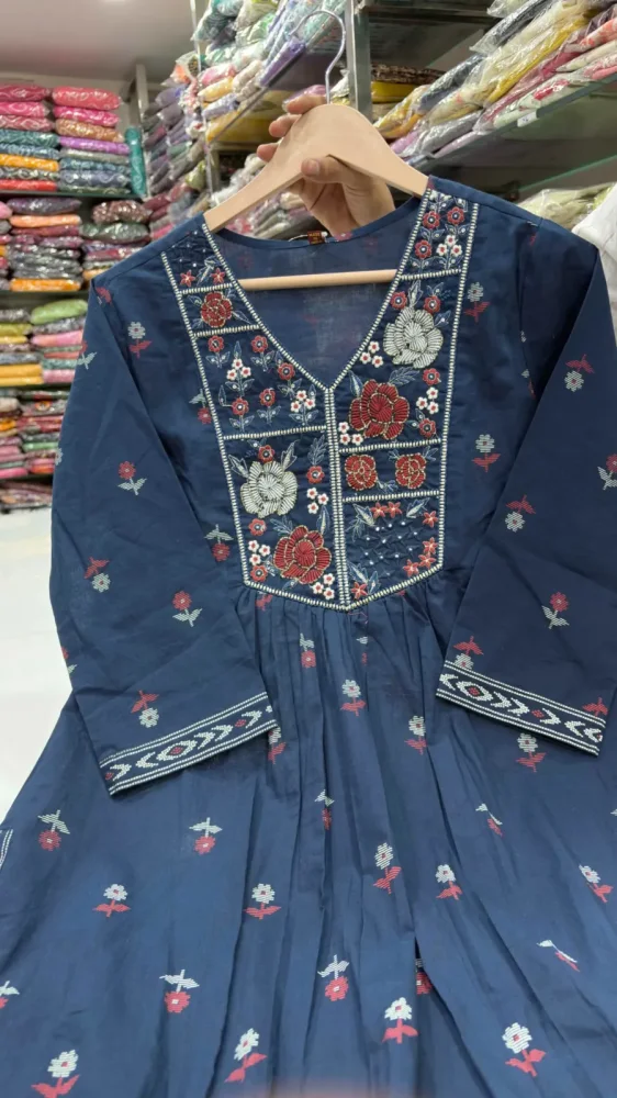 Prussian Blue Floral Embroidered Cut-3 Piece Suit