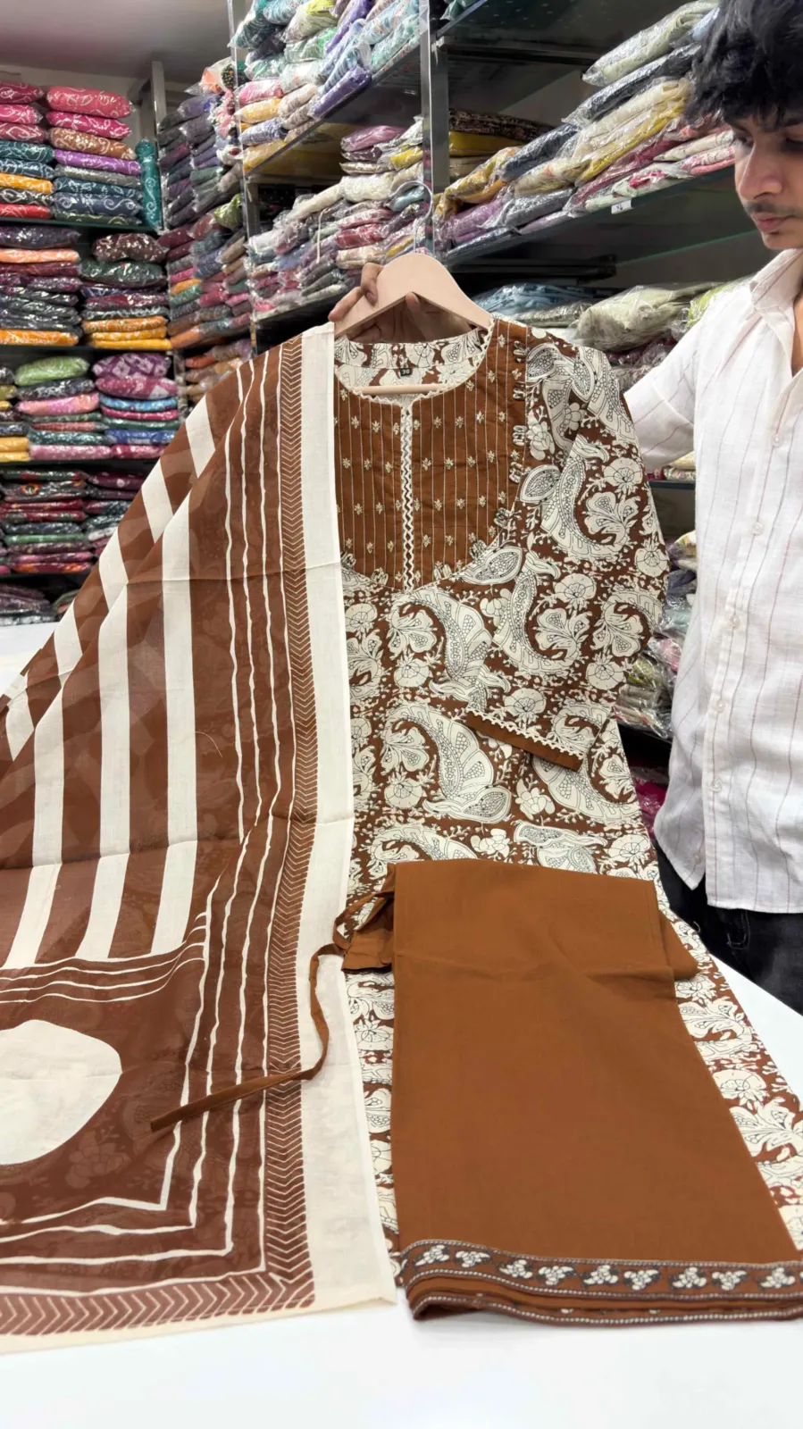 Earthy Brown Paisley Print 3-Piece Suit