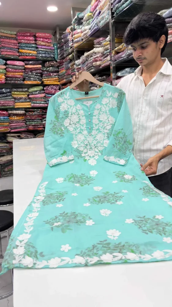 Mint Aqua Floral Embroidered 3-piece suit set