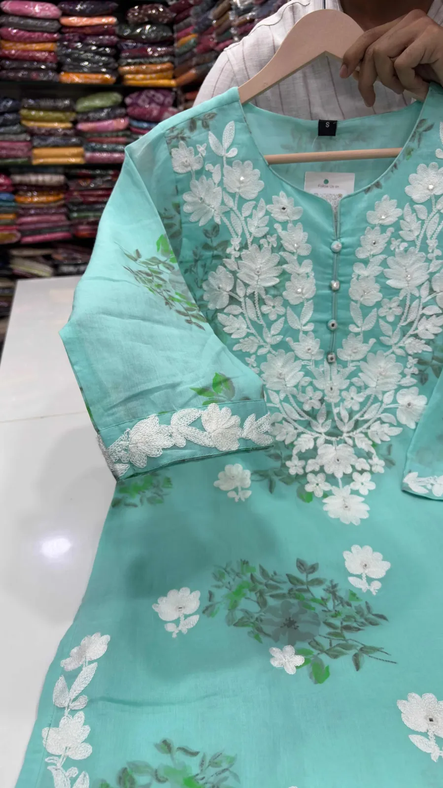 Mint Aqua Floral Embroidered 3-piece suit set