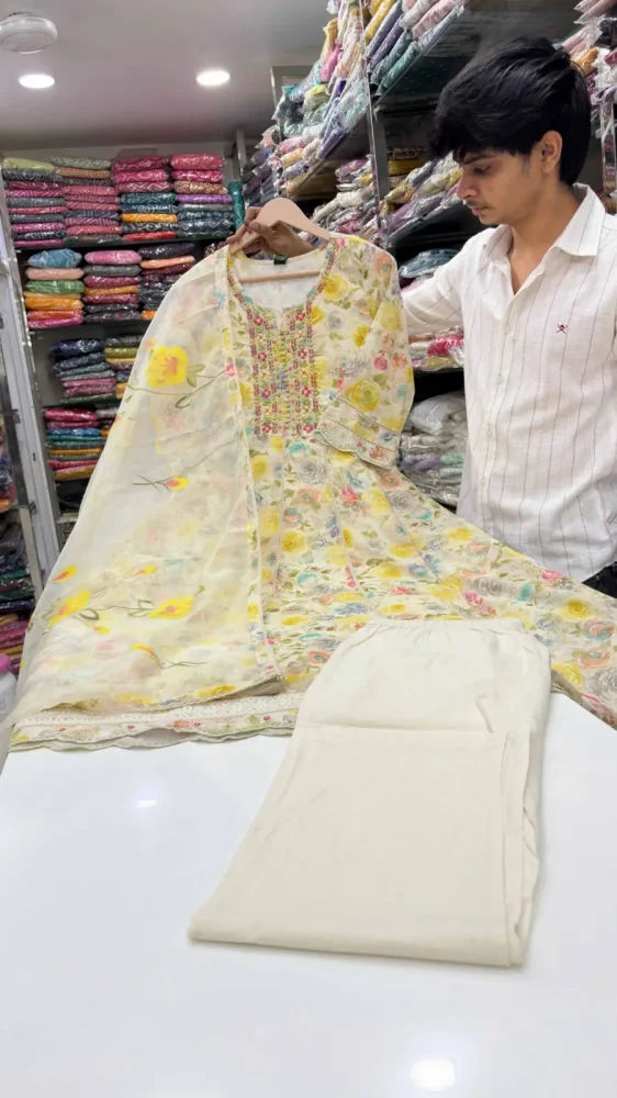 Pastel Floral Print Anarkali 3-Piece Suit Set