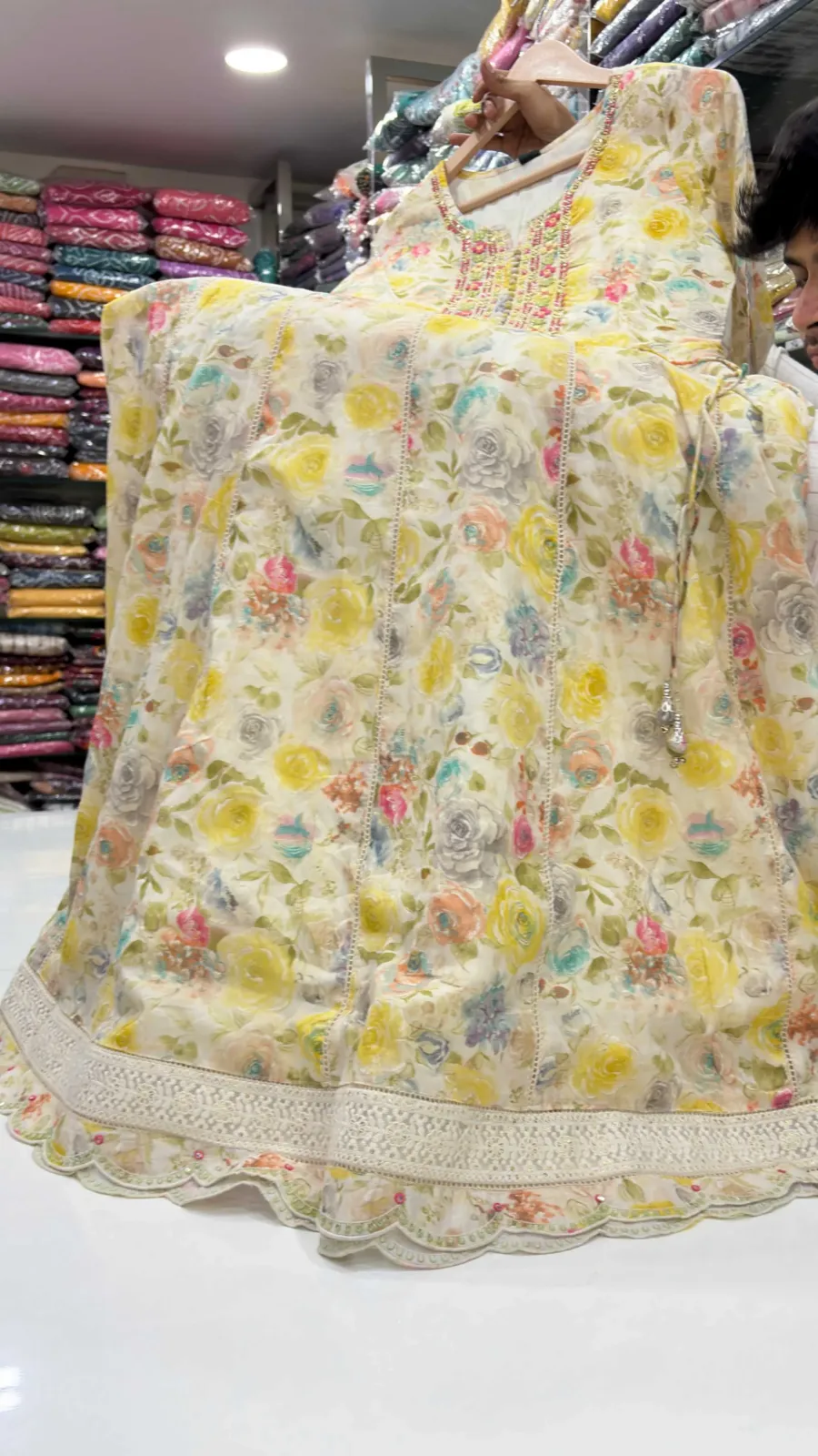 Pastel Floral Print Anarkali 3-Piece Suit Set