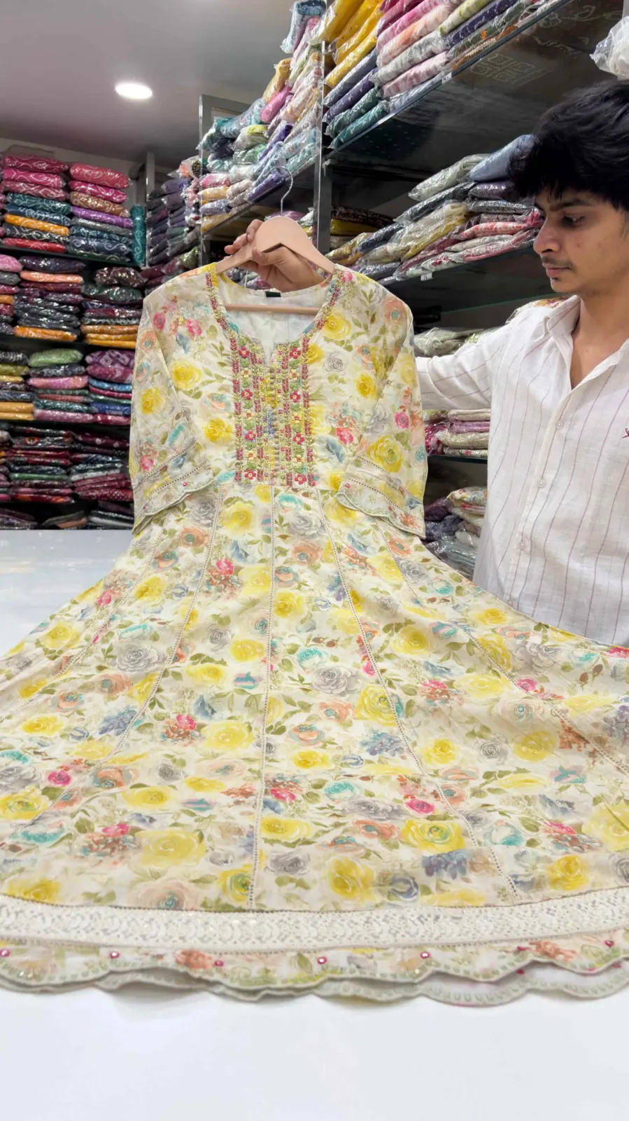 Pastel Floral Print Anarkali 3-Piece Suit Set