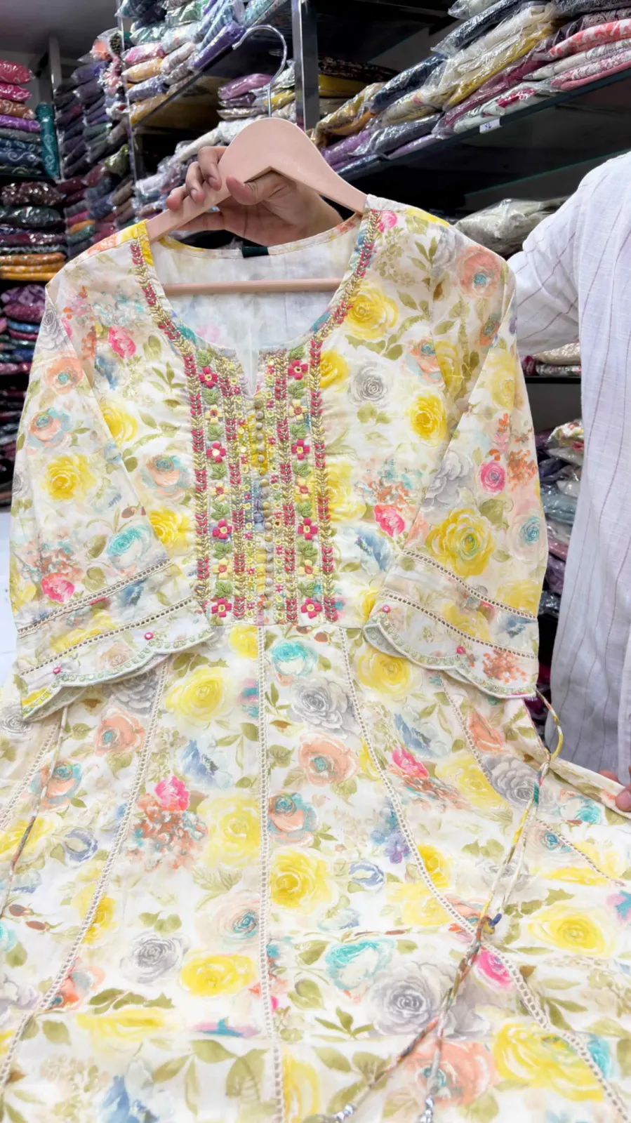 Pastel Floral Print Anarkali 3-Piece Suit Set