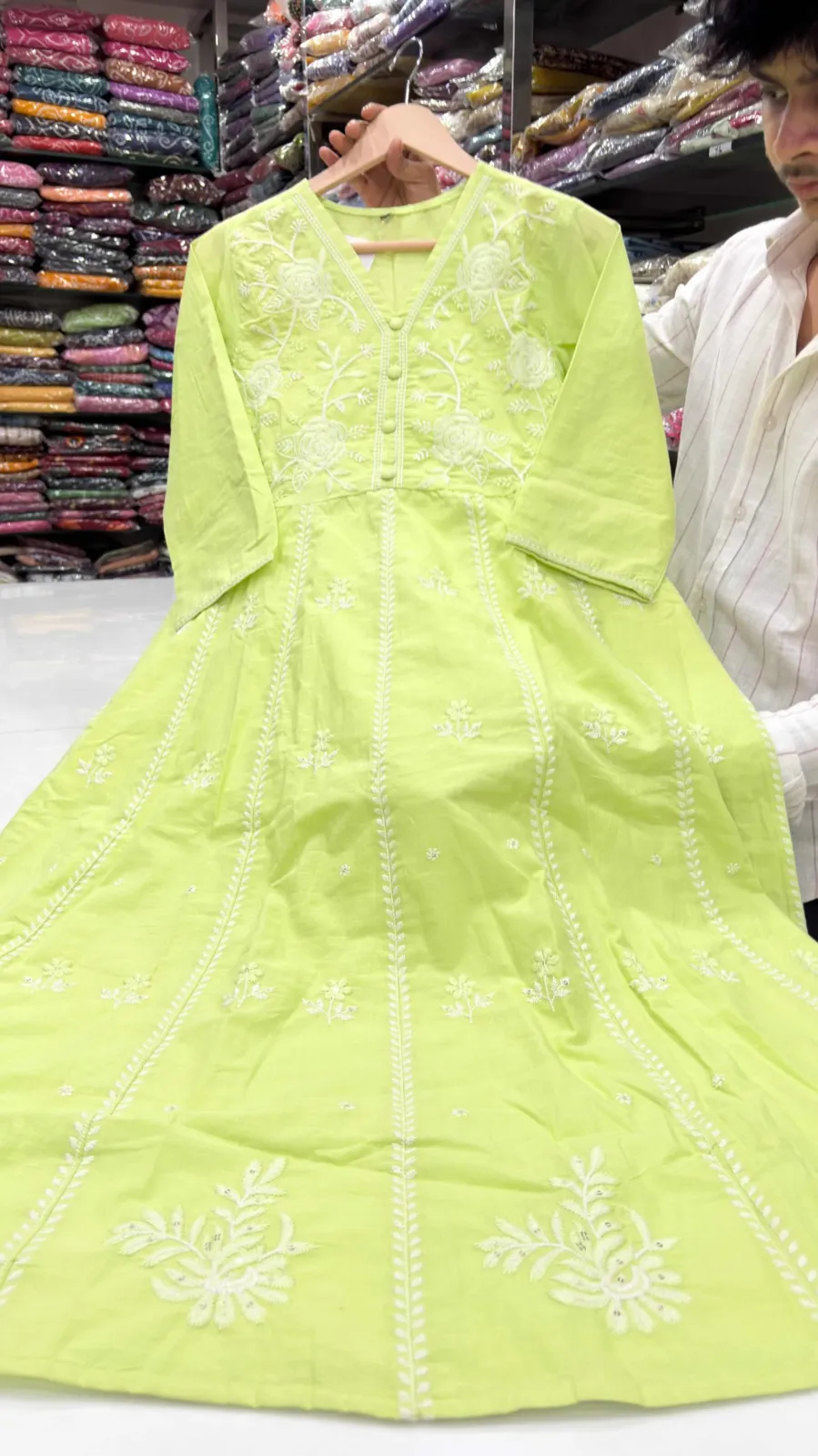 Lime Green Embroidered Anarkali 3-Piece Suit Set