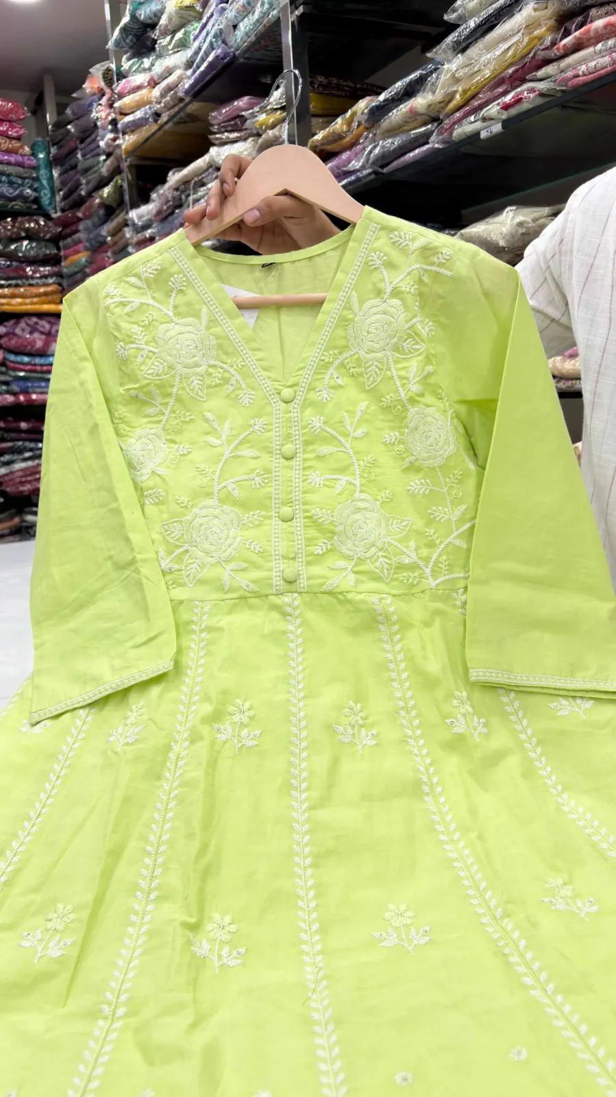 Lime Green Embroidered Anarkali 3-Piece Suit Set